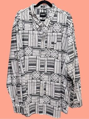 Tanoa Hawaiian Long Sleeve Shirt Mens 6XL Tapa Tribal Polynesian Alohawear